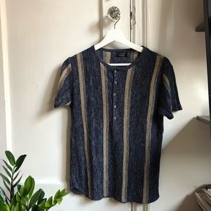 Zara Men Henley Striped Blue Yellow S